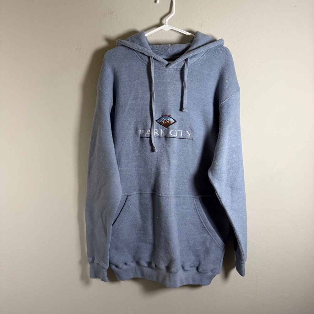 Renegade Club Park‎ City Utah Embroidered Hoodie Mens XL Light Blue Ski Pullover